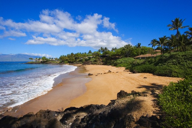 Hawaii, Maui, Makena, Chang&#039;s Beach, blue sky, clouds, empty beach